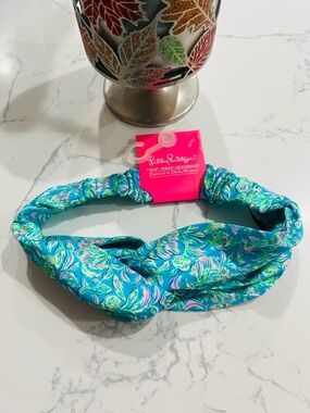 New Lilly Pulitzer Turquoise Floral Twist Wrap Headband